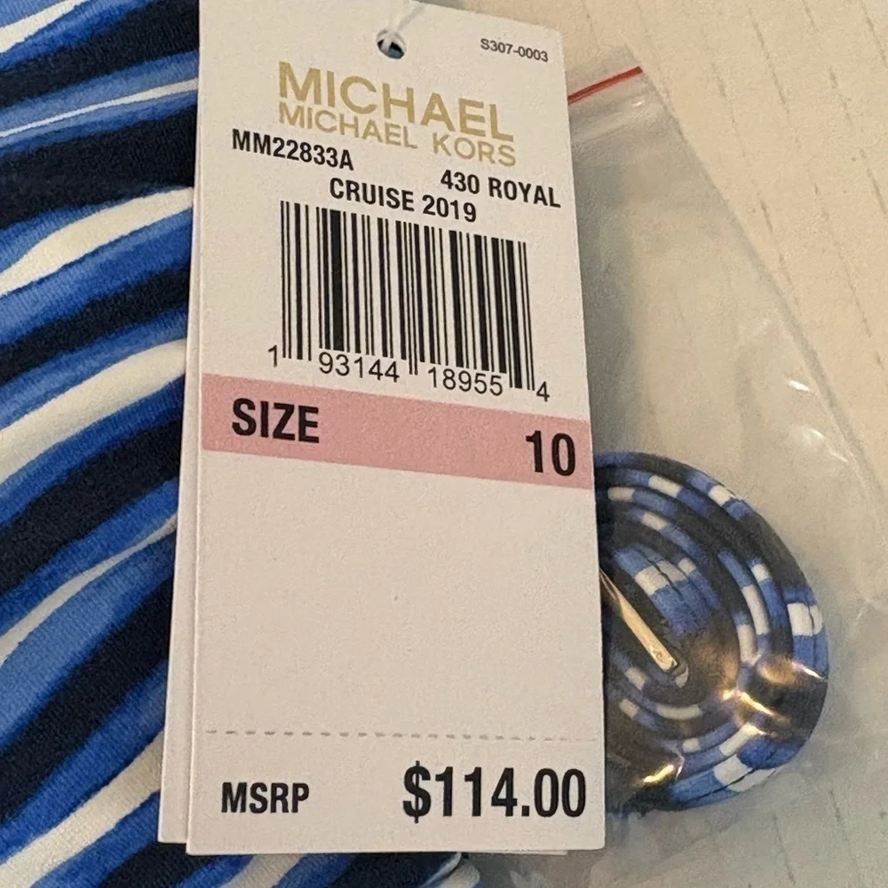 Michael Kors Striped Logo-ring Halter 1pc Swimsuit Blue/ White NWT Size 10